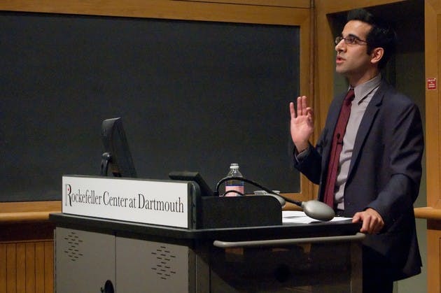 Government professor Sonu Bedi gave his lecture, 