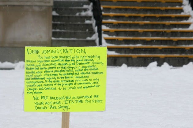 A sign similar to that posted outside Psi Upsilon fraternity was place outside Parkhurst administration building.