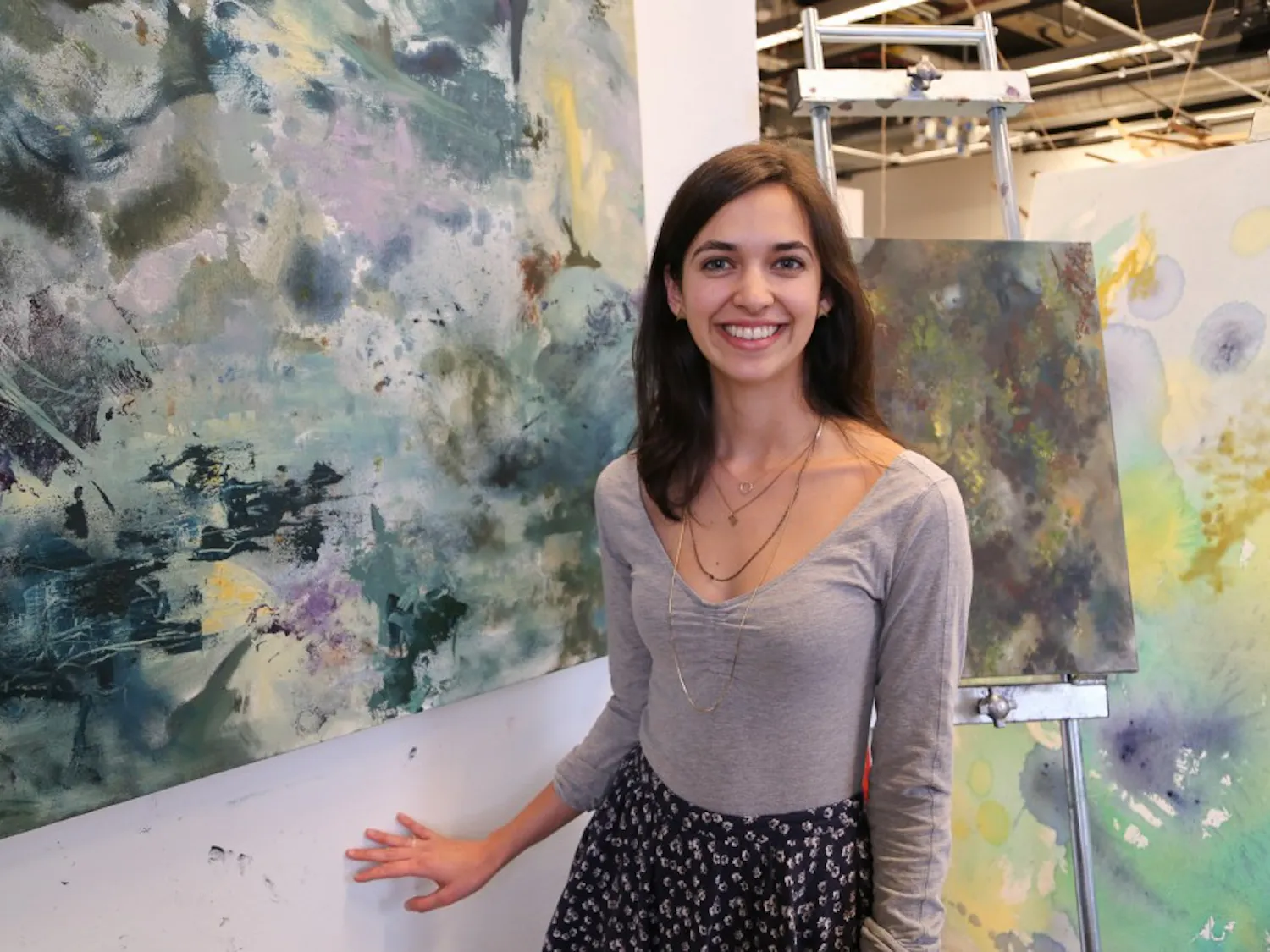 Dorn is working on a senior thesis, which includes a series of large canvasses.