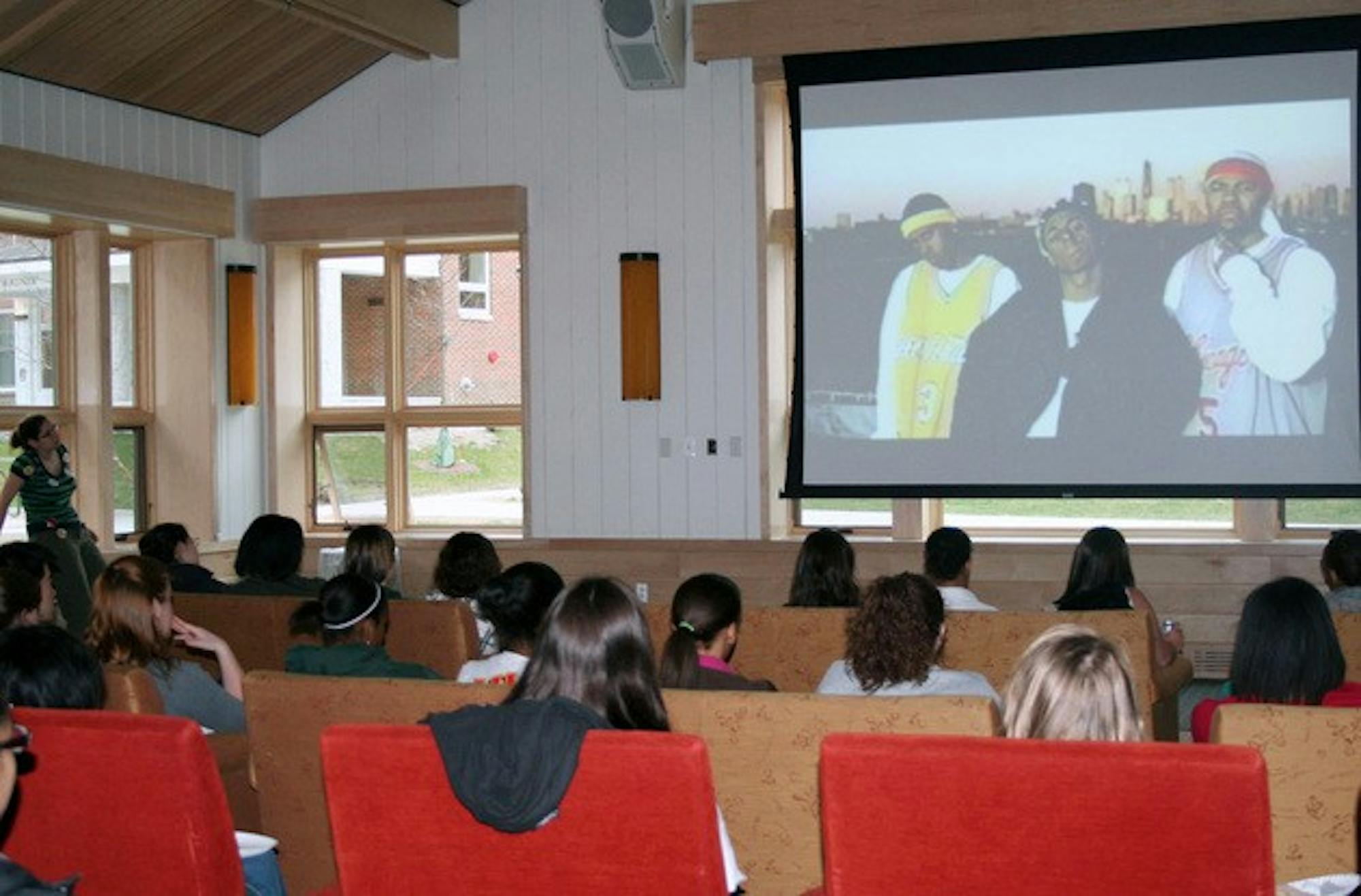 Students attend a discussion of hip-hop culture Wednesday afternoon in Occom Commons, where participants examined the lyrics of rap music.