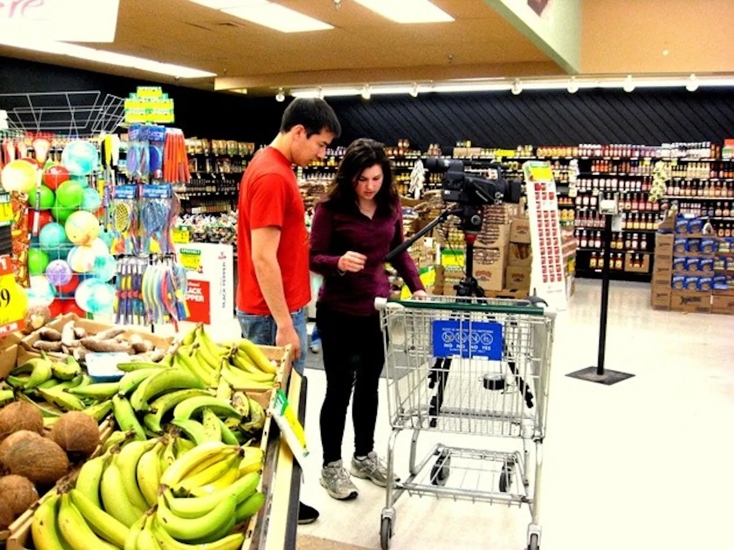 Snyder-Spak works with Schwager, her photography director, to set up a shot during the filming of her thesis film,