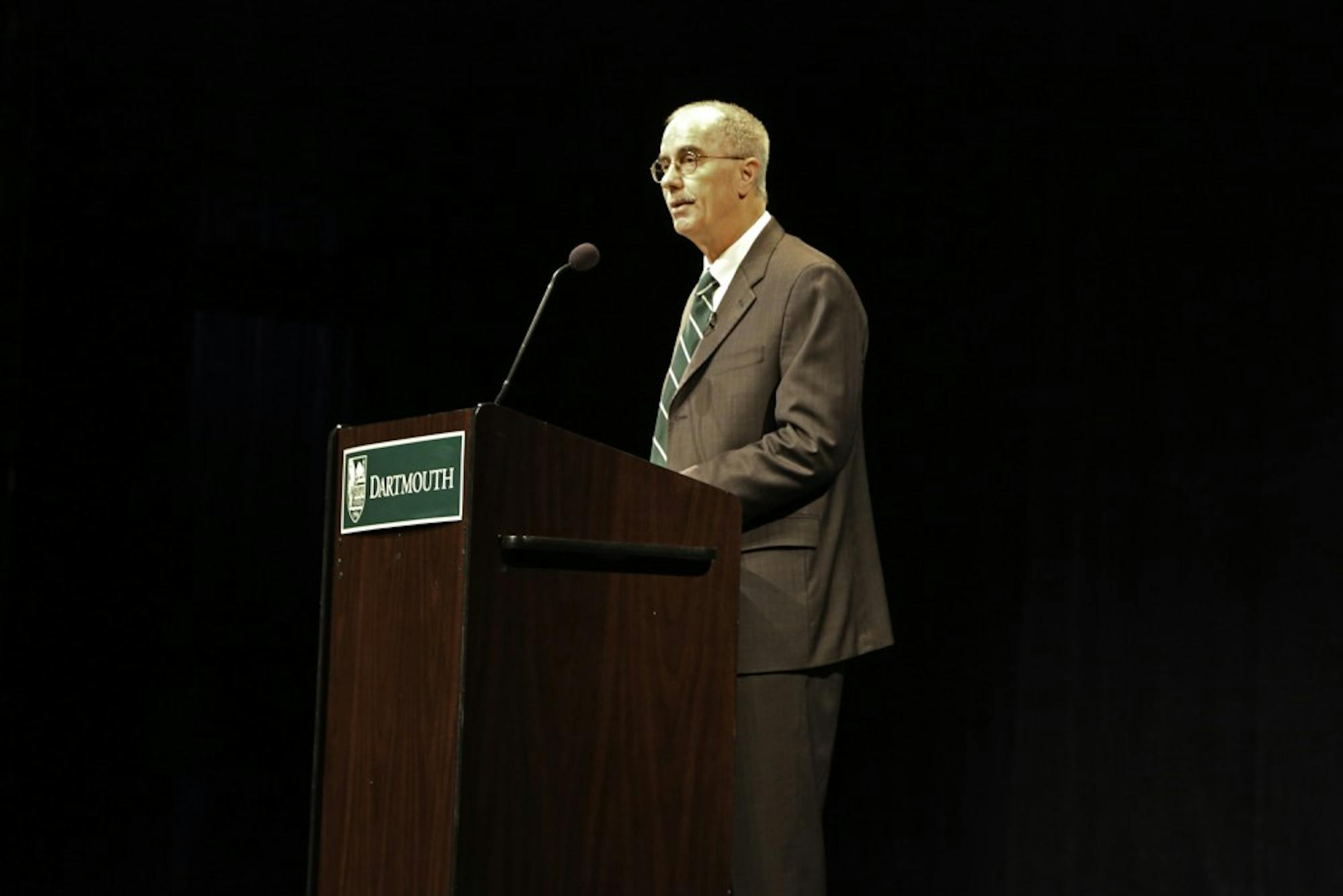 College President Phil Hanlon unveils his the "Moving Dartmouth Forward" policy initiative  in the Moore Theater. 