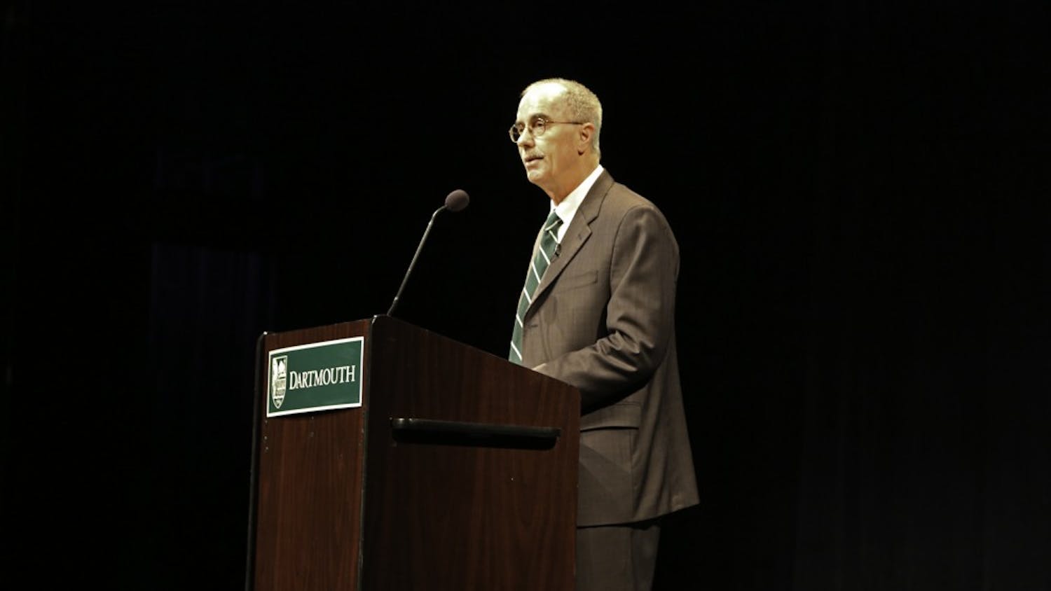 College President Phil Hanlon unveils his the "Moving Dartmouth Forward" policy initiative  in the Moore Theater. 