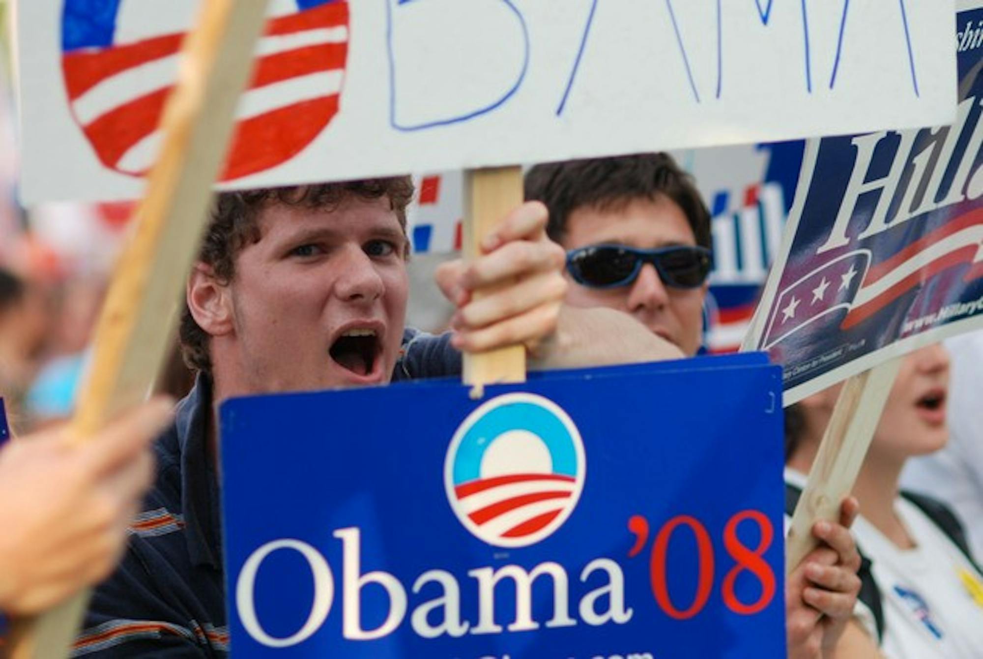 Nickolas Barber '10 cheers for Sen. Barack Obama, D-Ill.,as campaigns flock to Dartmouth before primaries.