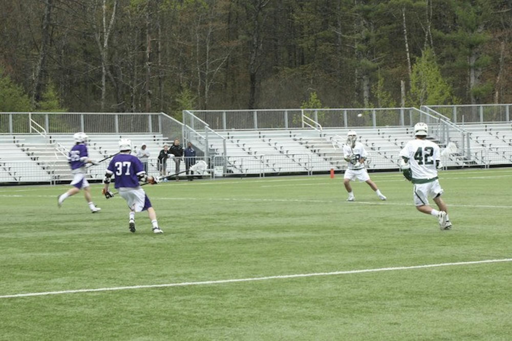 The men's lacrosse team played its best game of the season in a 12-6 win over Holy Cross on Tuesday at Scully-Fahey Field.