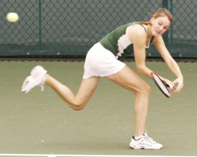 The women's tennis team almost missed its match against Davidson.