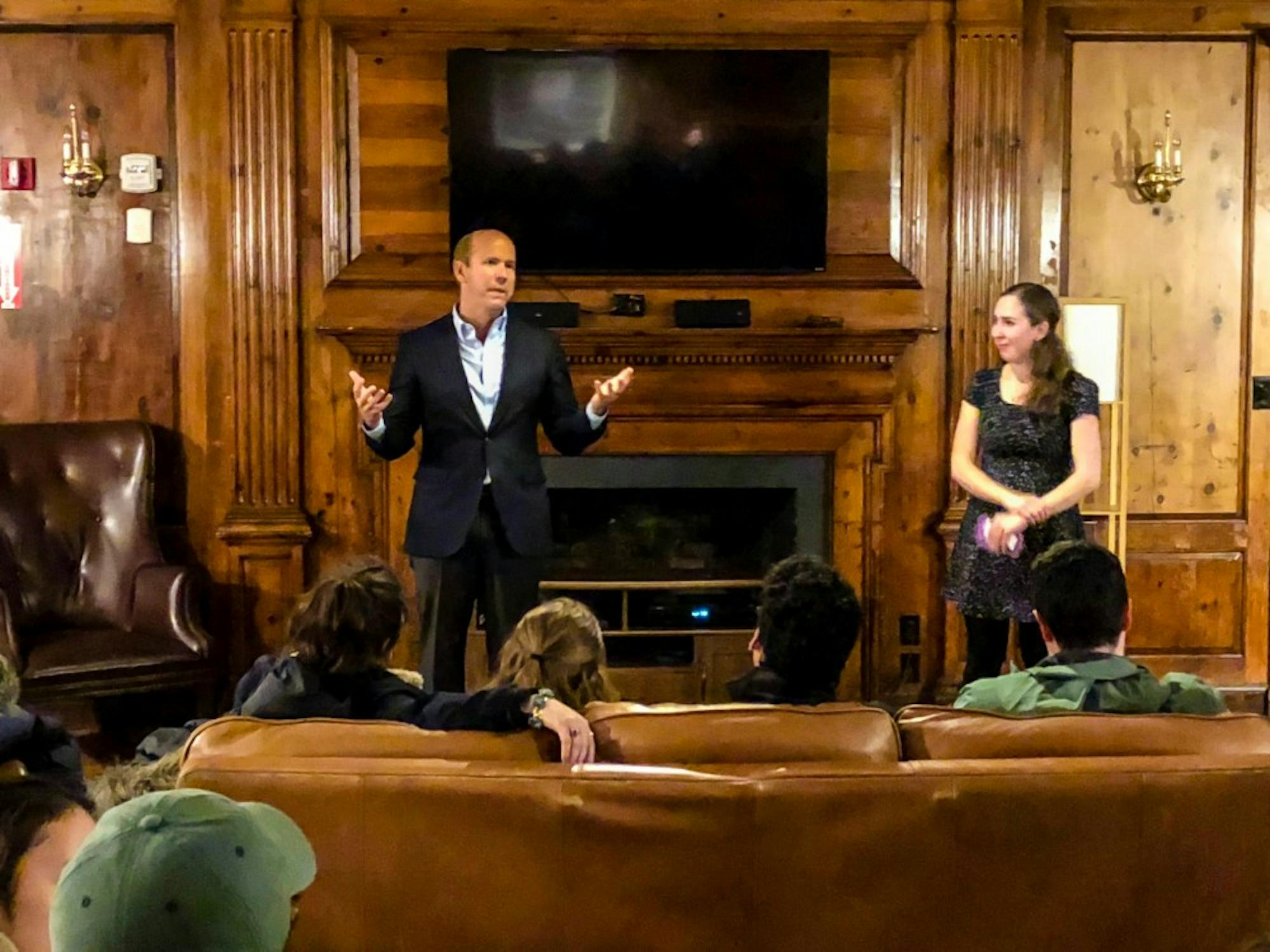 Rep. John Delaney spoke at Beta Alpha Omega fraternity on Monday as part of his campaign for the Democratic presidential nomination.