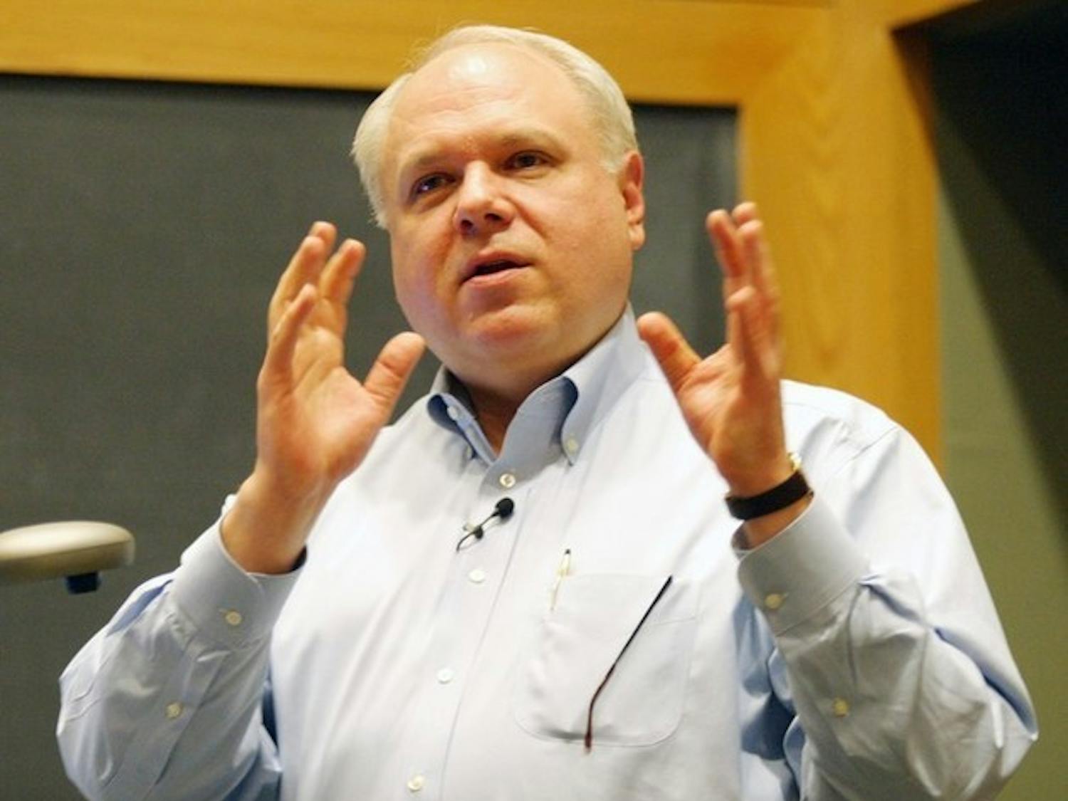 Columnist Bruce Bartlett delivers a lecture Tuesday at the Rockefeller Center.