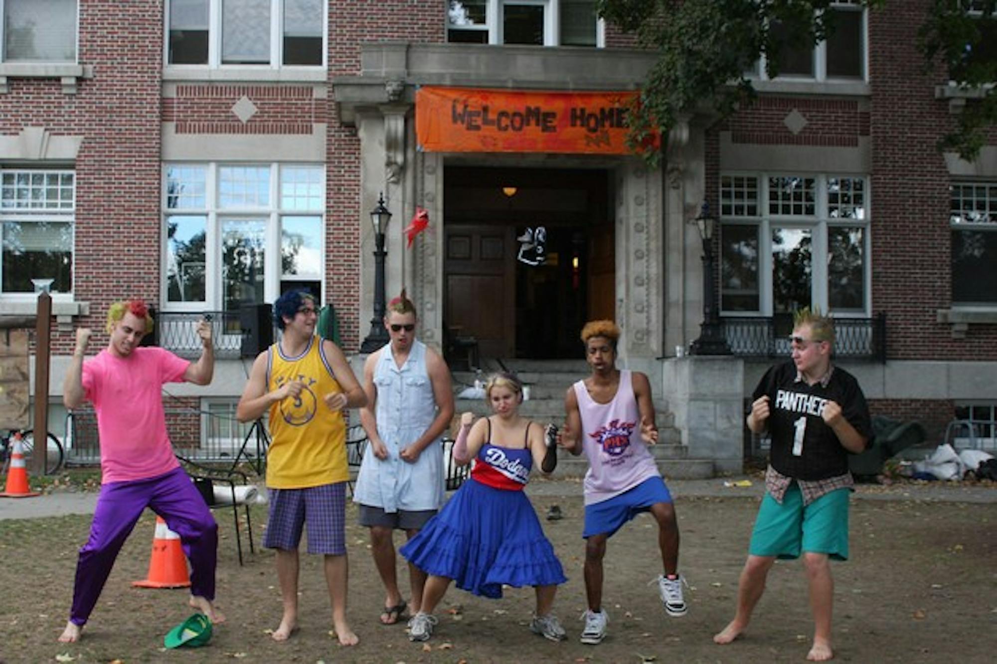 Members of the 2008 H-Croo welcome new students to campus by showing off their dance skills outside Robinson Hall. 