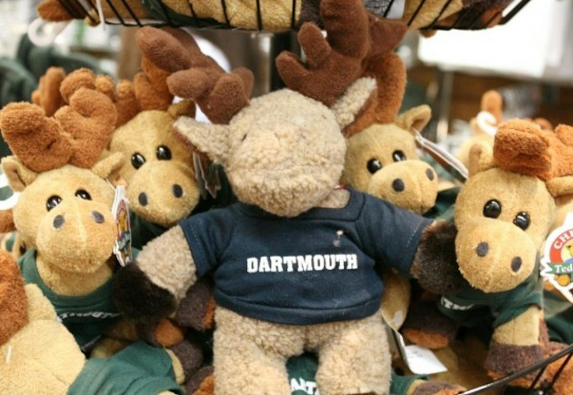 Dartmoose toys line shelves at the Dartmouth Co-op. Student Assembly is attempting to institute the Dartmoose as the College's official mascot.