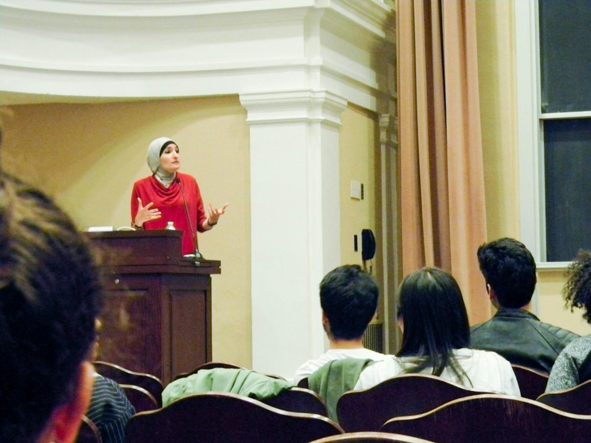 Palestinian-American activist Linda Sarsour gave a talk on Friday as part of APAHM.