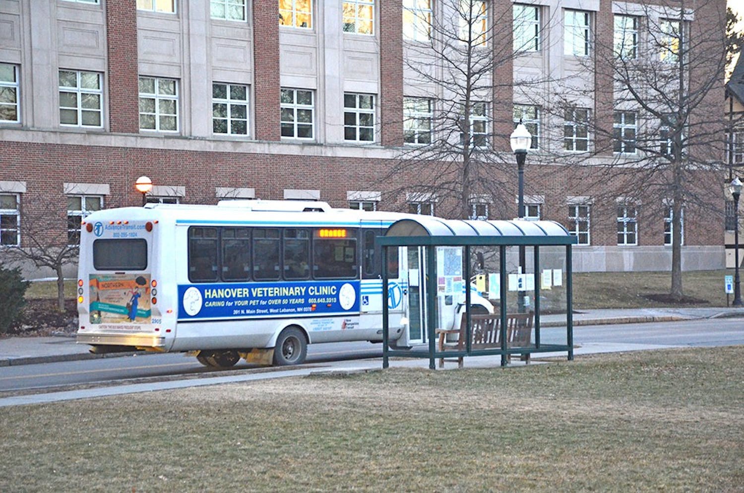 The Advance Transit bus makes a stop across from Moore Hall near the McLaughlin Cluster.