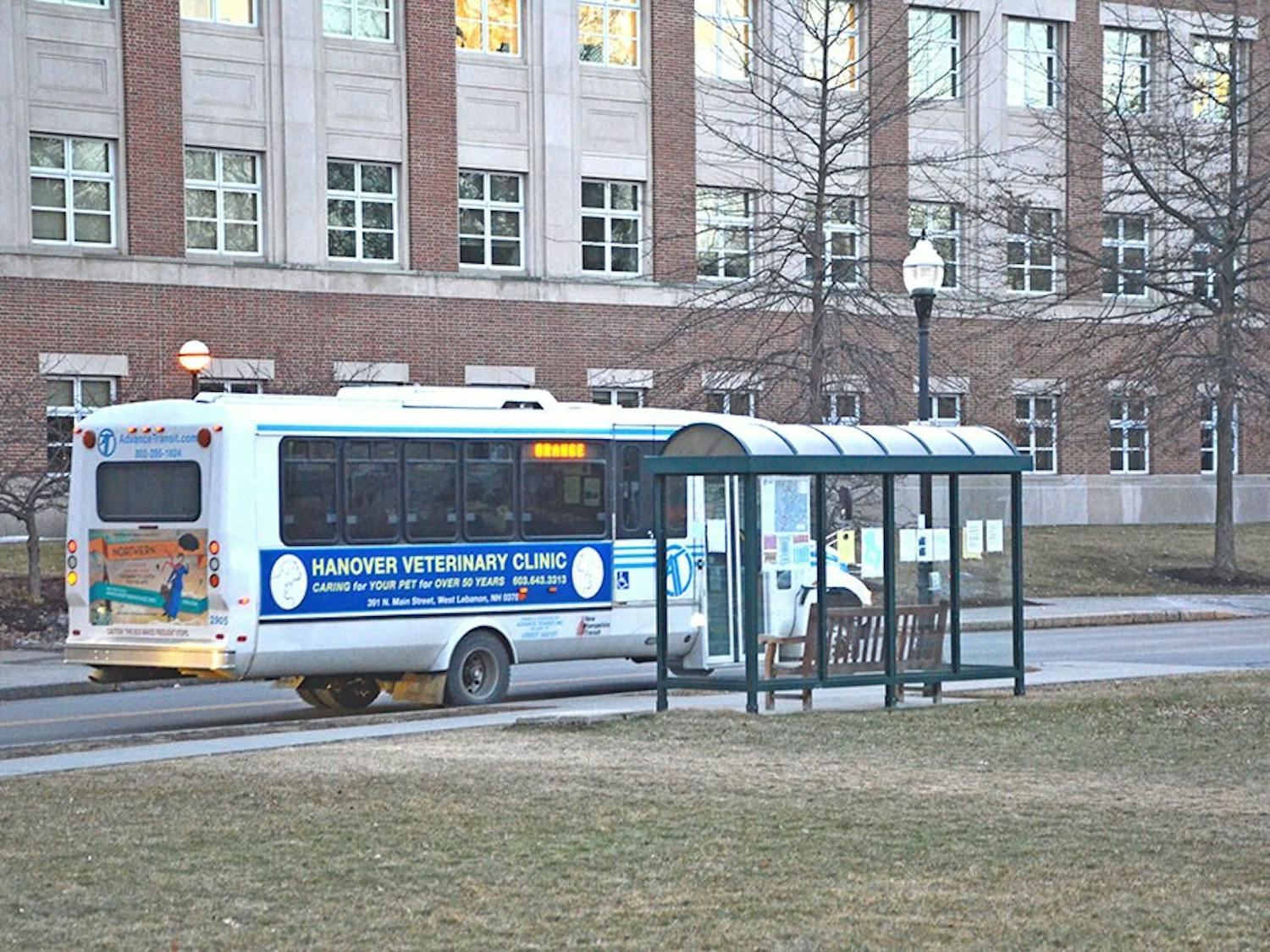 The Advance Transit bus makes a stop across from Moore Hall near the McLaughlin Cluster.