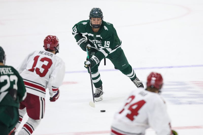 Oct. 28, 2022; Allston, Massachusetts, USA;  during an ECAC matchup between Dartmouth and Harvard at Bright-Landry Hockey Center.  The Crimson picked up a 5-2 victory over the Big Green. Photo by Brian Foley for Foley-Photography.com.
