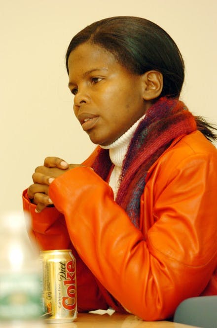 South African AIDS and women's rights activist Monalisa Ngqisha speaks about HIV/AIDS in her home country at a Friday afternoon lunch discussion.