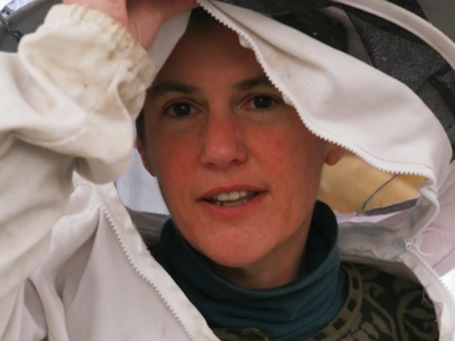 Computer science professor Lorie Loeb acts as a beekeeper in the 270-acre sustainable living community, Cobb Hill, where she lives.