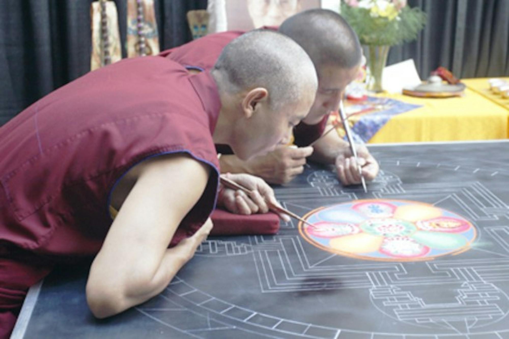 The mandala, which the monks ultimately released into the Connecticut River, is used to symbolize the transitory nature of material things and is a reminder of the discipline associated with Buddhism.