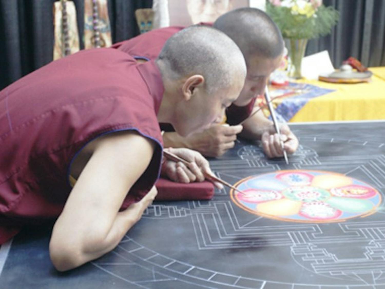The mandala, which the monks ultimately released into the Connecticut River, is used to symbolize the transitory nature of material things and is a reminder of the discipline associated with Buddhism.