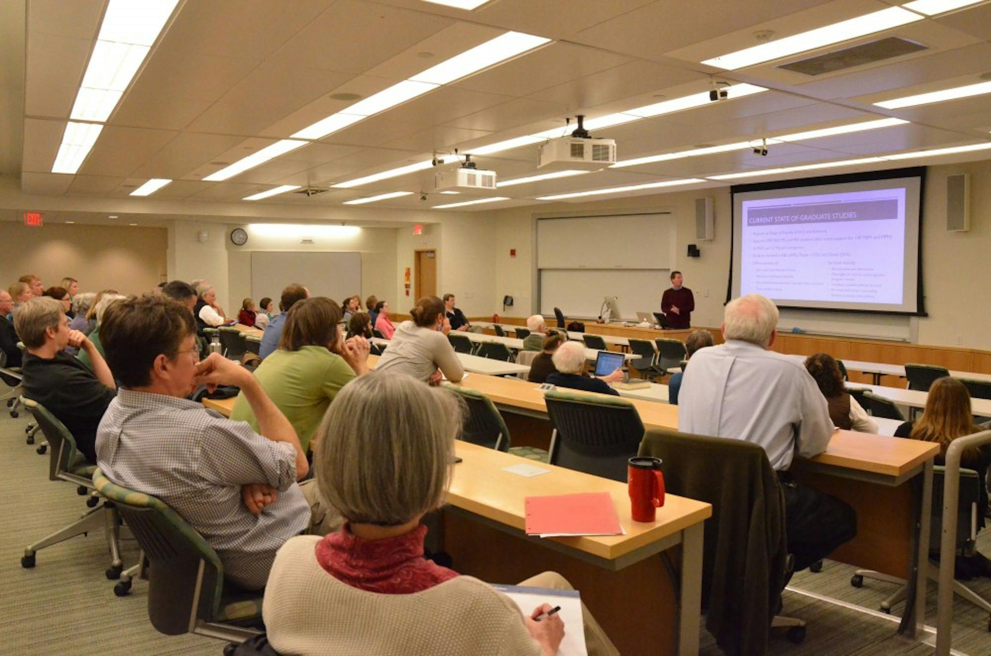 Dean of graduate studies Jon Kull gave a presentation on the proposal for an independent graduate school.
