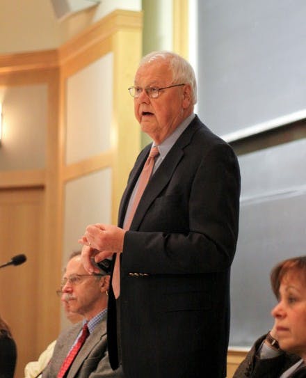 College President James Wright spoke at a budget forum on Tuesday.