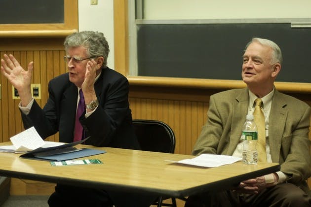 Colorado College professor Timothy Fuller and London School of Economics professor emeritus Kenneth Minogue discussed the liberal arts on Tuesday.