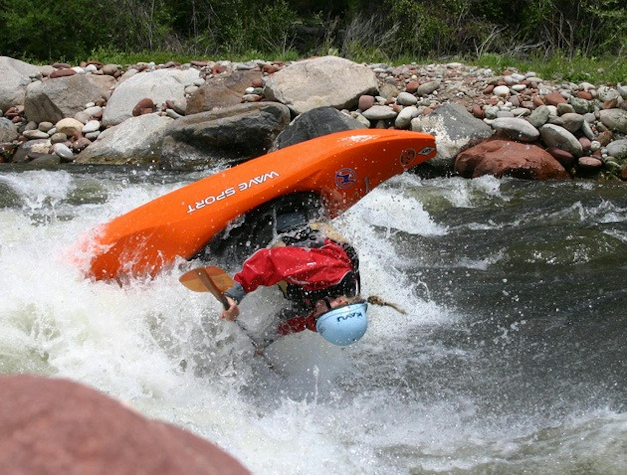 Hannah Farrar '09 gets inverted in preparation for the World Kayaking Championships, where she placed fifth.