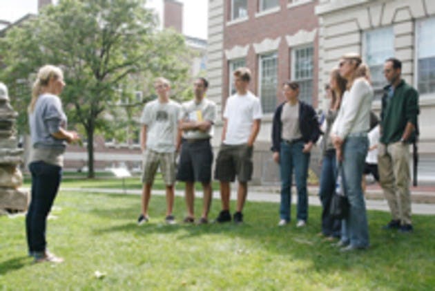 Lauren Farleigh '09 begins a tour for prospective students who can now participate in discussion groups as an additional way to learn about Dartmouth.
