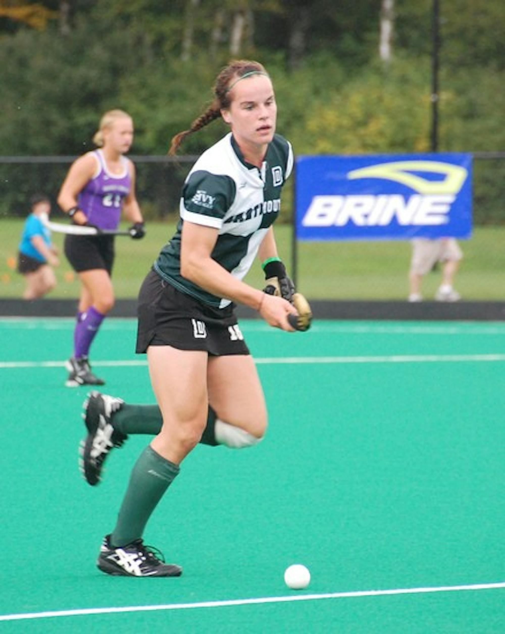 Captain Ashley Hines '09 provided the assist on the game-winning, overtime goal in the Big Green's 5-4 victory over Brown Saturday in Hanover.