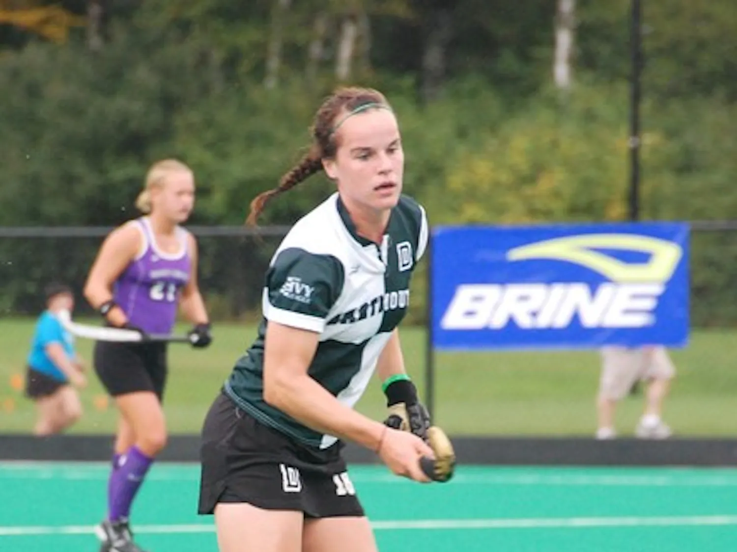 Captain Ashley Hines '09 provided the assist on the game-winning, overtime goal in the Big Green's 5-4 victory over Brown Saturday in Hanover.