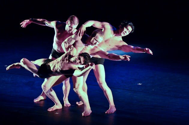 The dance troupe Pilobolus, founded at the College in the early 1970s, performed at the Monday arts event.