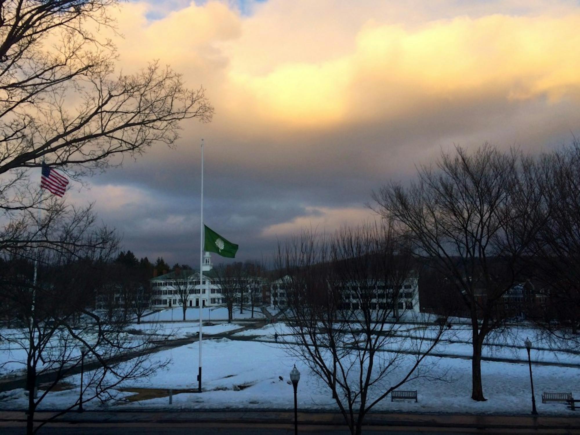 The Dartmouth flag flew at half mast on Saturday to honor Blaine Steinberg '15, who died suddenly on Friday.