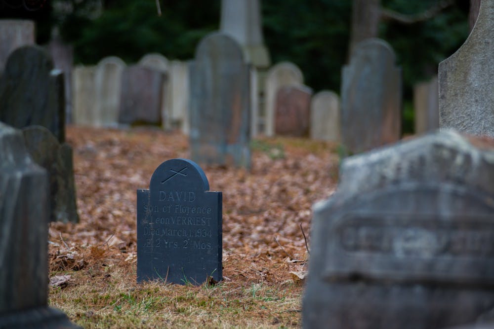 The graveyard is a spooky place to recite poetry with friends.