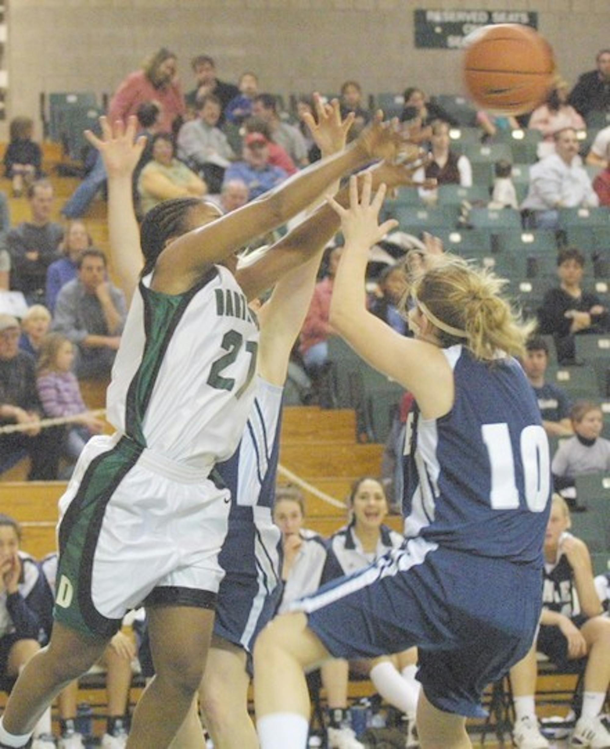 Fatima Kamara '07 fights for the ball in Dartmouth's last game against Hartford before a crowd of 730 on Nov. 30, 2004.