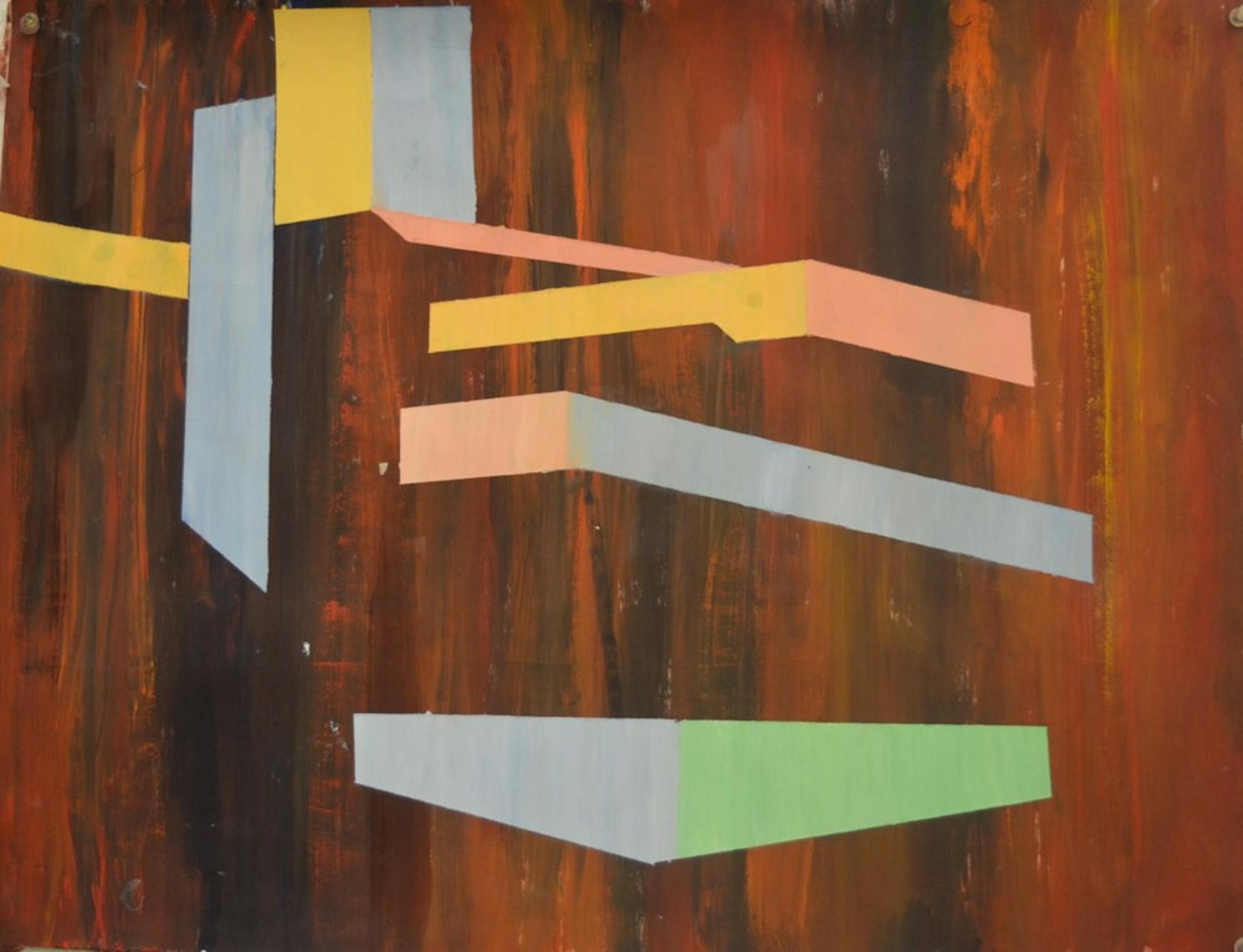 In her abstract painting based on Frank Lloyd Wright’s "Fallingwater," Kelsey Phares ’17 uses wood as a canvas.