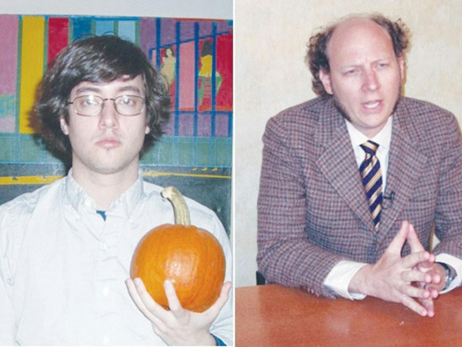 On the left, Sam Means '03; on the right, his racist, stuffy academic alter ego C.H. Dalton, the author of 