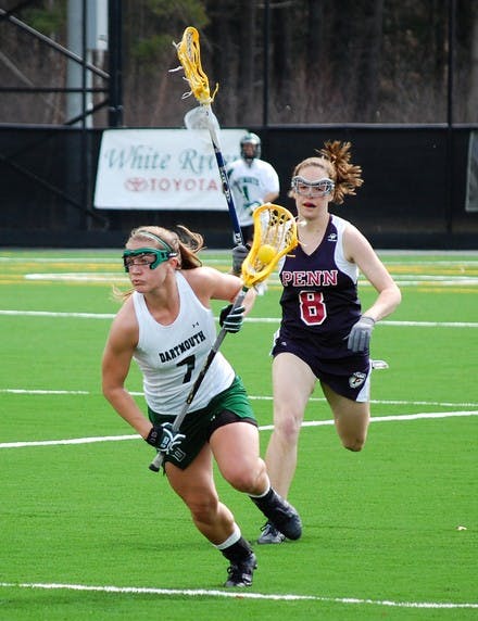 Kristen Barry '08 scored a goal to make the score 7-3 and jump start a thwarted Big Green comeback against Penn on Saturday.