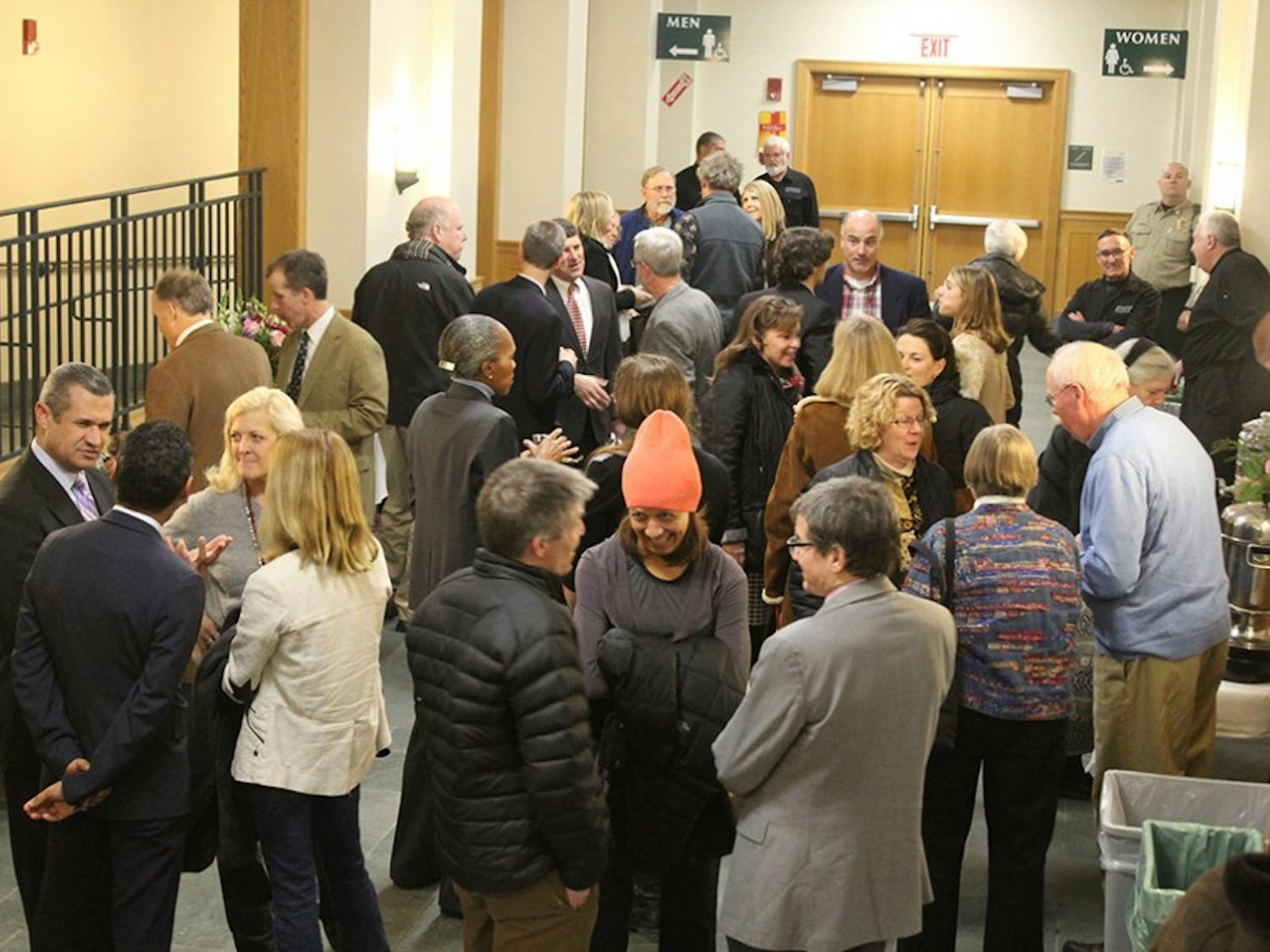 Attendants mingle outside the awards at the following reception.