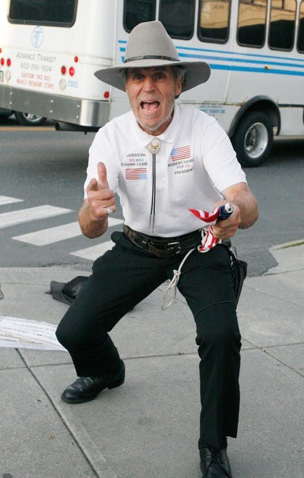 Presidential hopeful Robert Haines bellows 