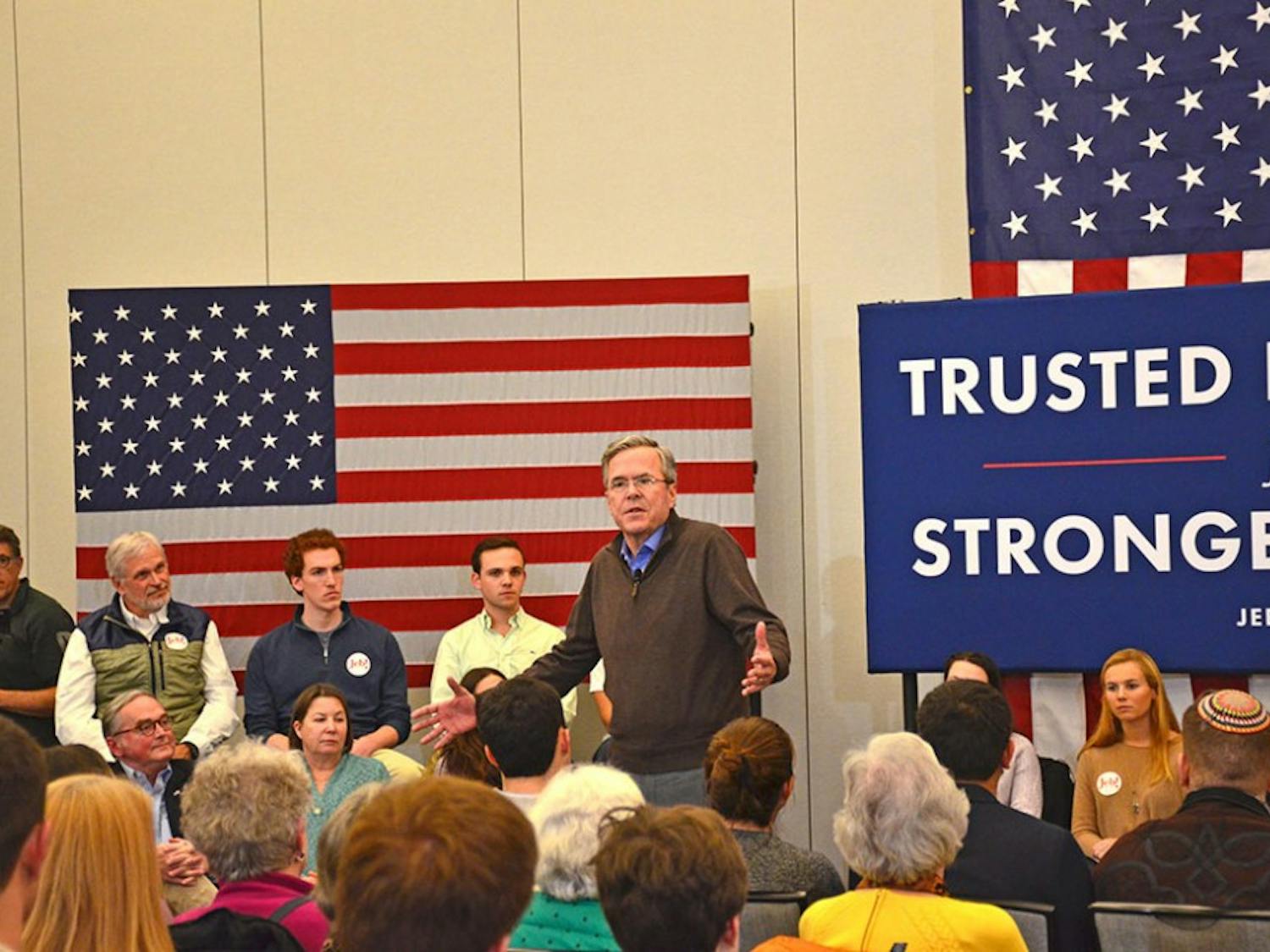 Former presidential candidate Jeb Bush speaks in Hanover.