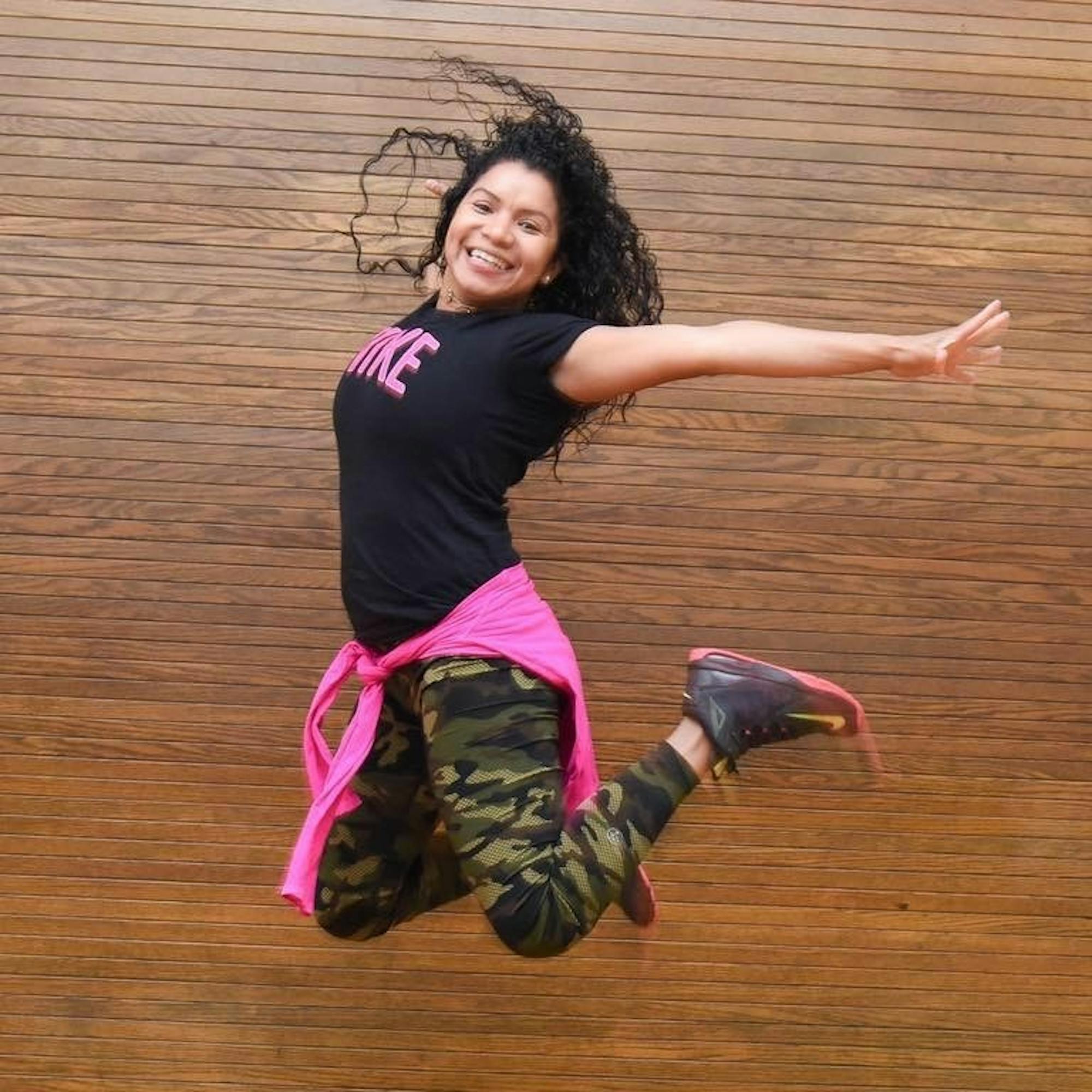 Certified instructor Evelyn Thibodeau teaches Zumba at the College.