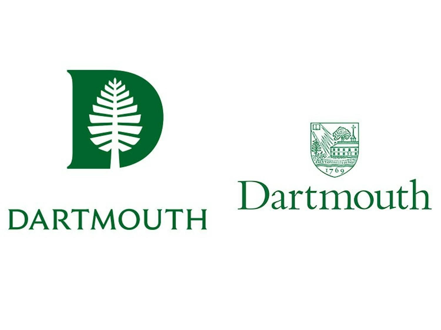 Dartmouth's new logo and typeface (left) is replacing its previous branding materials (right).