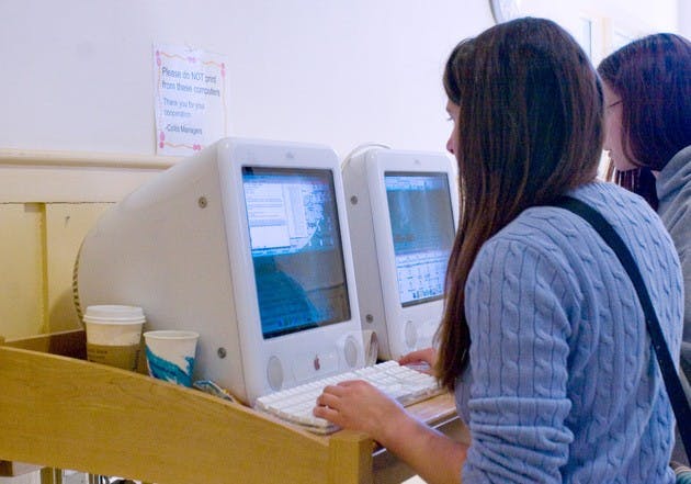 Several high-traffic BlitzMail terminals were down as classes started, resulting in long lines for e-mail.