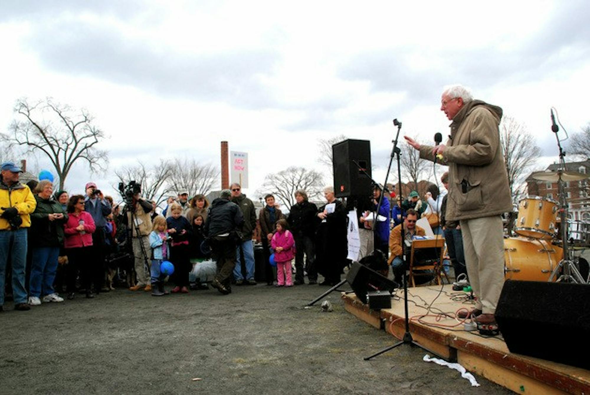 Sen. Bernie Sanders (I-Vt.) speaks Saturday afternoon at the Step It Up event that celebrated environmentalism and almost witnessed an IFC protest.