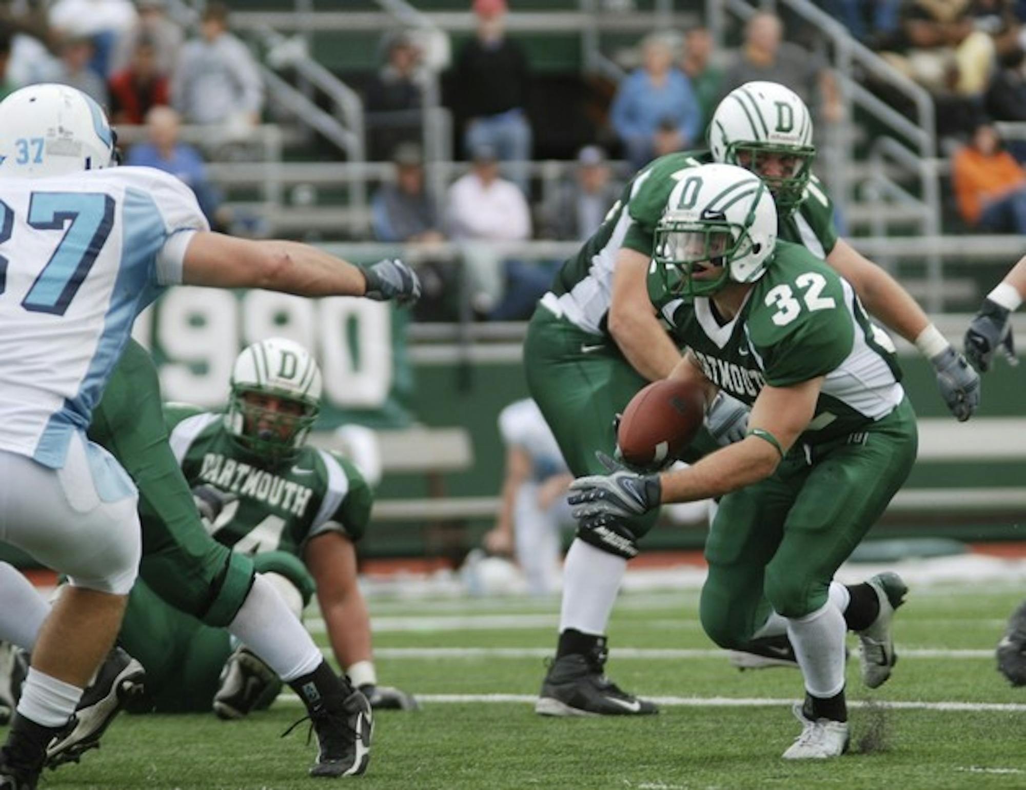 Tailback Nate Servis '09 chipped with in eight yards rushing as Dartmouth amassed 91 yards on the ground in Saturday's 34-20 loss to Colgate.