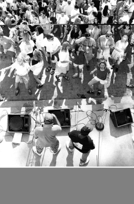 A band plays at Phi Delta Alpha fraternity during the 1994 Green Key.