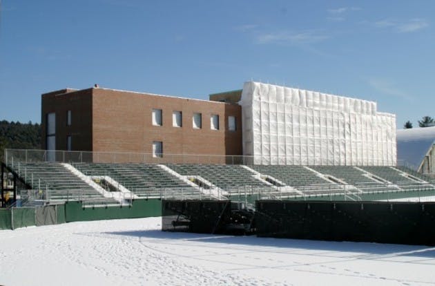 Unusually warm weather has aided the construction of Floren Varsity House, which should be open by November.