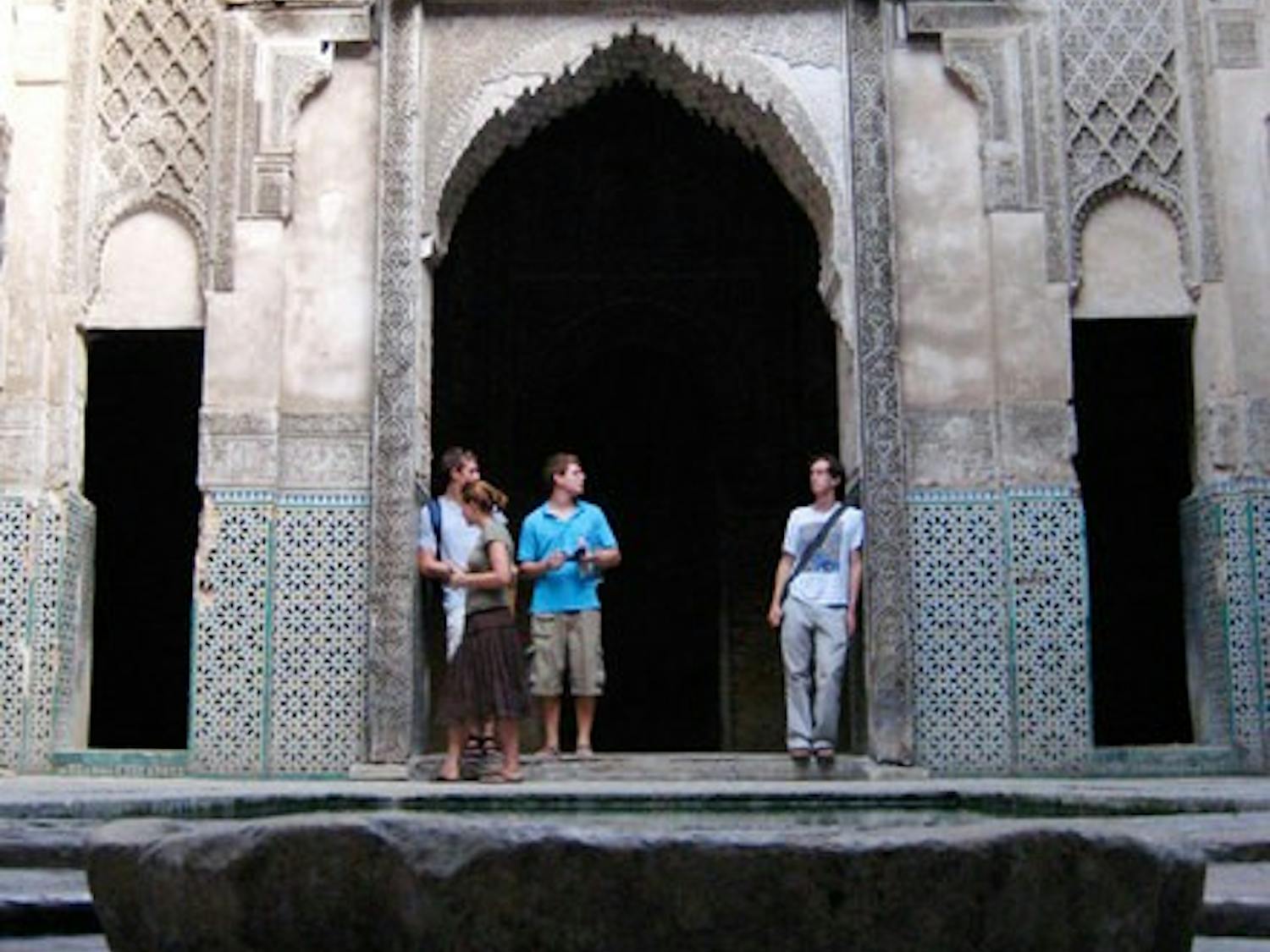 Evan Greulich, Kate Bowman, Phil Aubart and William Blakeley, all members of the Class of 2010, relax in Fez, Morocco, during the summer 2007 Arabic LSA-plus.