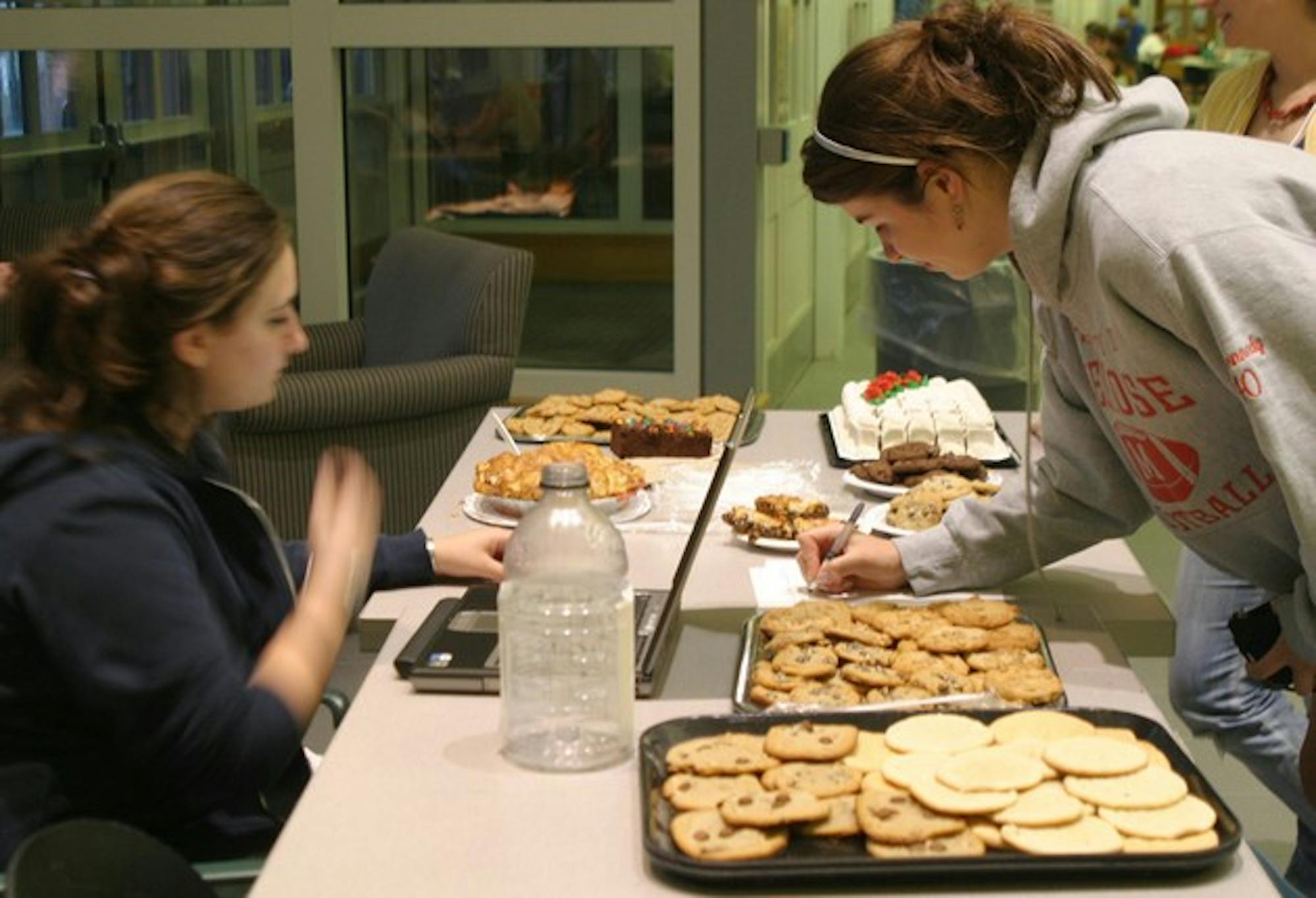 Laurel Marcus '10 sells baked goods in Novack Cafe on Tuesday night to help raise money for the Hillel Relay for Life team.
