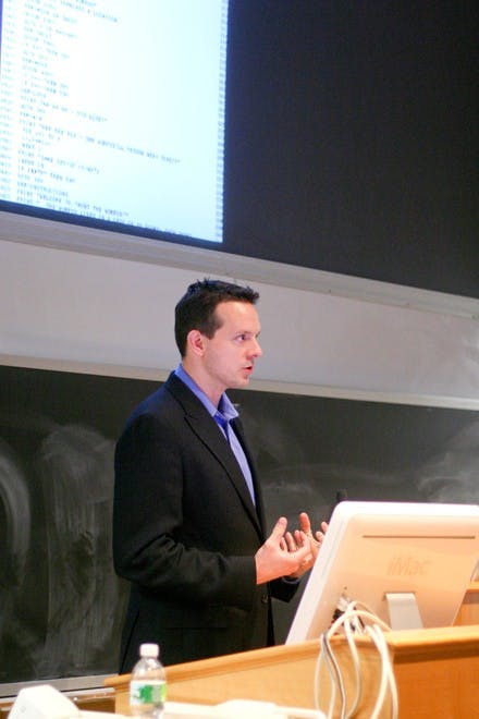 MIT professor Nick Montfort discussed interactive, text-based video games in his Wednesday lecture.