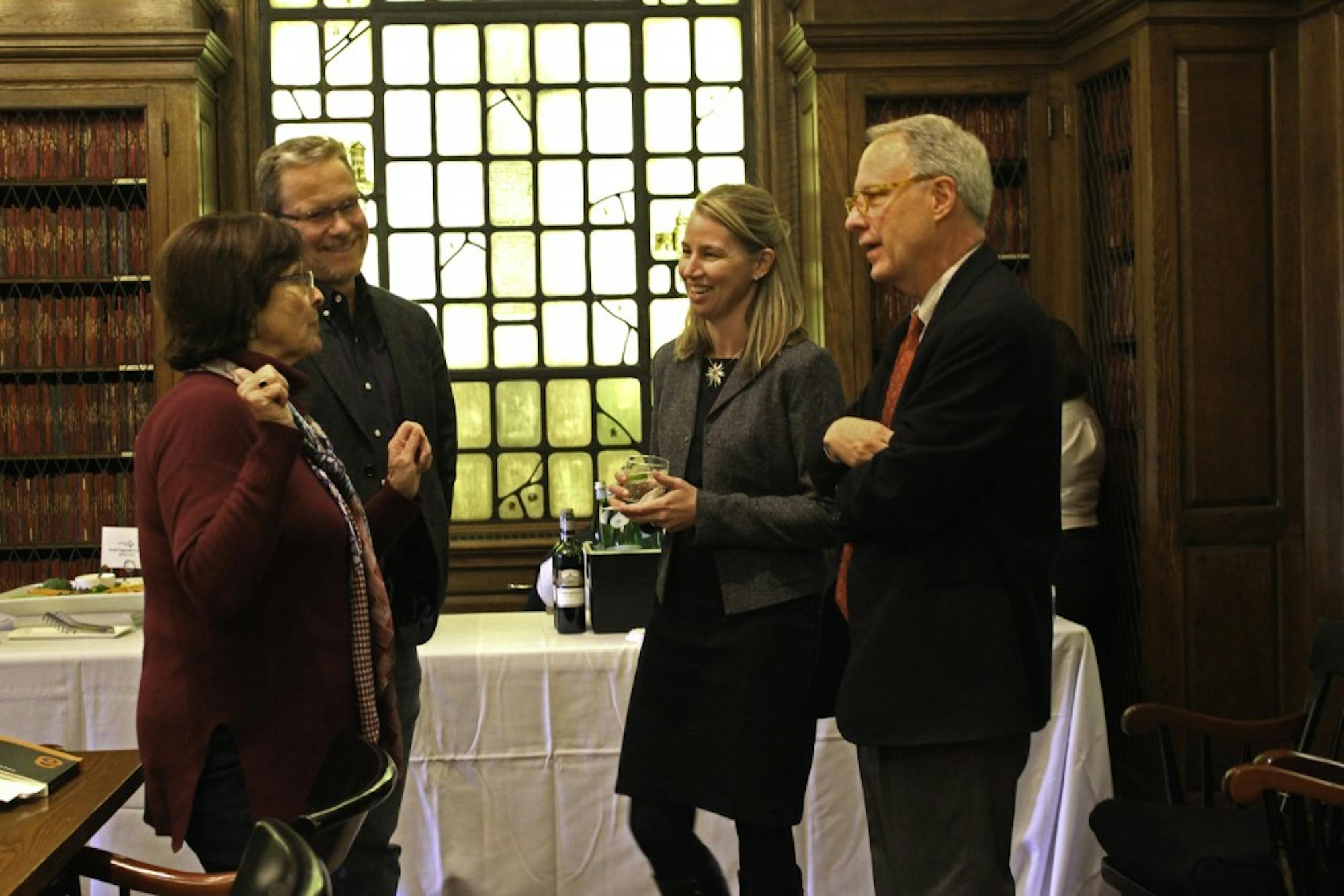 Professors Joy Kenseth and Jim Dorsey, alongside vice provost for academic initiatives Denise Anthony and dean of libraries Jeff Horrell, spoke about open access for faculty work at Monday’s event.